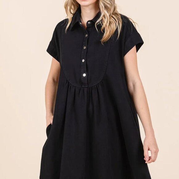 Mittoshop Twill Short Sleeve Collared Mini Dress - Picture 2 of 5